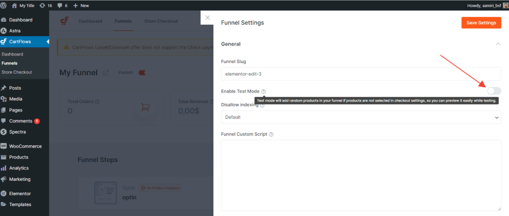 Cartflows Funnel Test Mode 1024x436