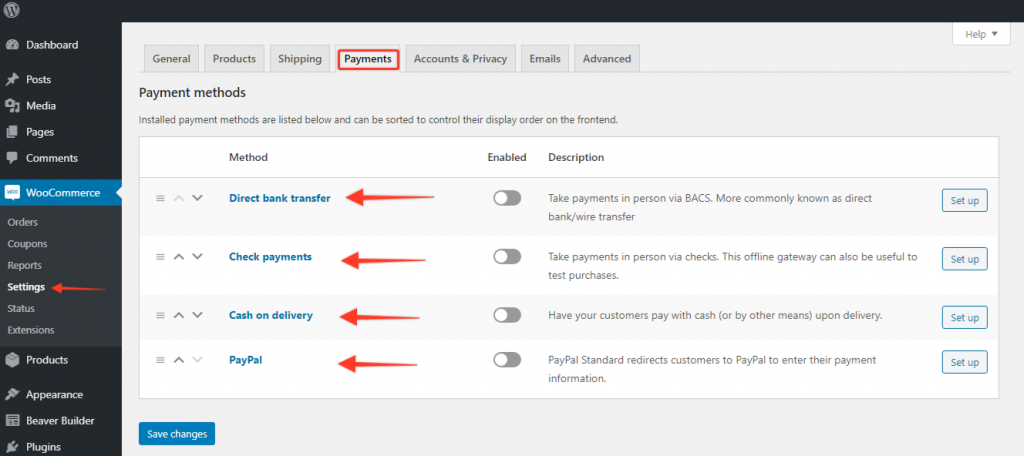 WooCommerce Default Payment Gateways 1024x456