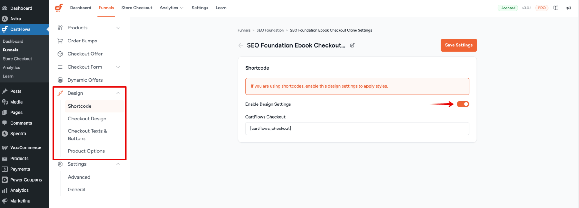 Enable Design Setting