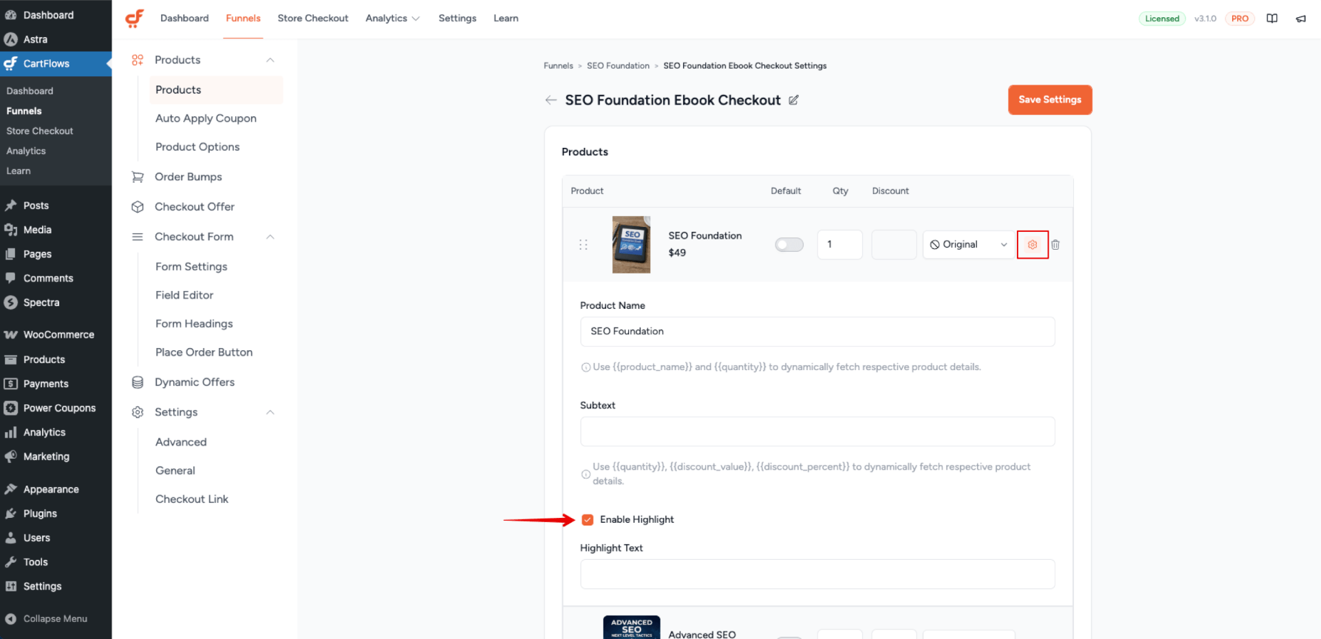 Enable Highlight a Product