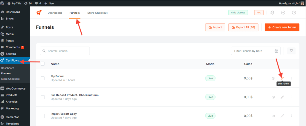 CartFlows Funnels List 1024x422