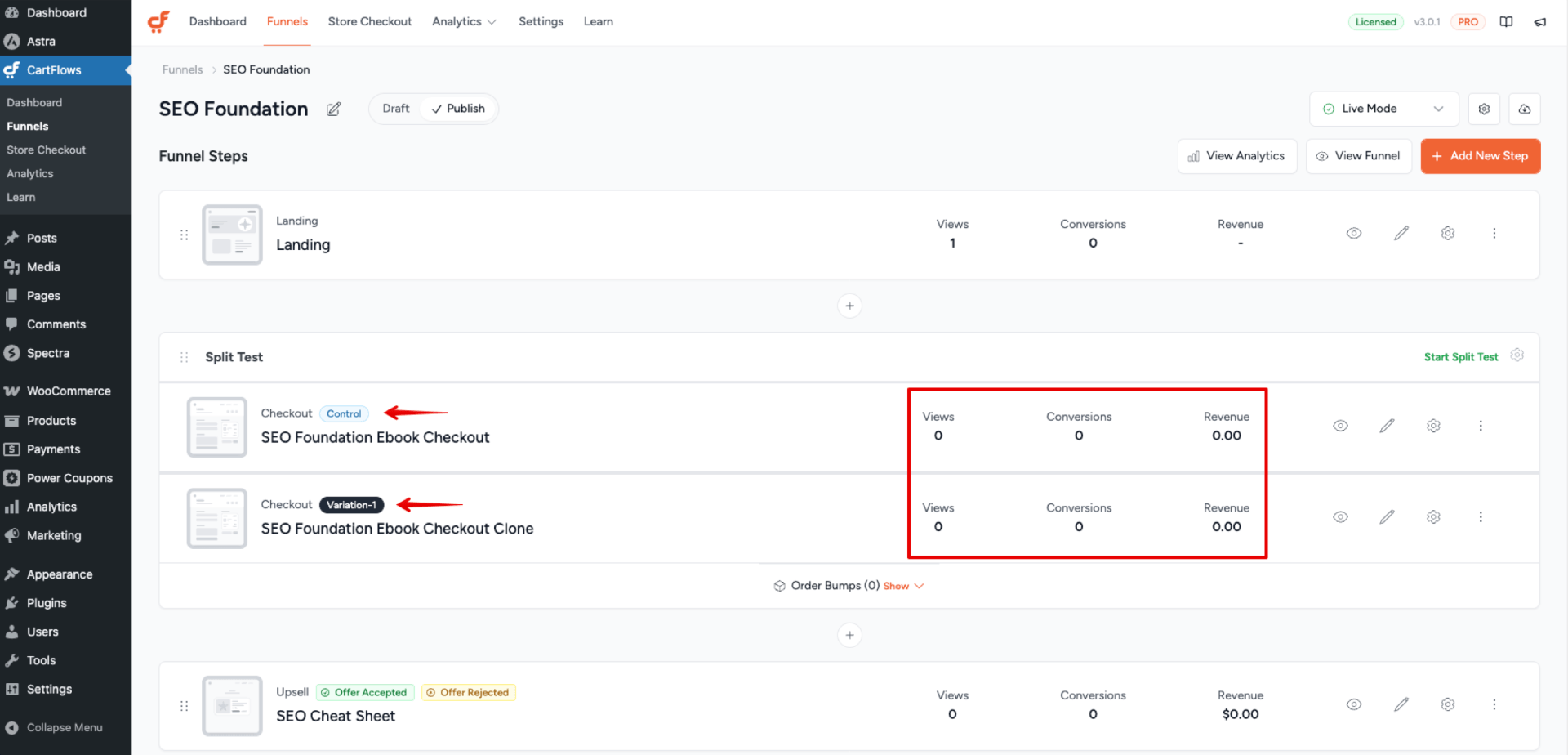 How to Use A/B Split Testing in CartFlows Split test results