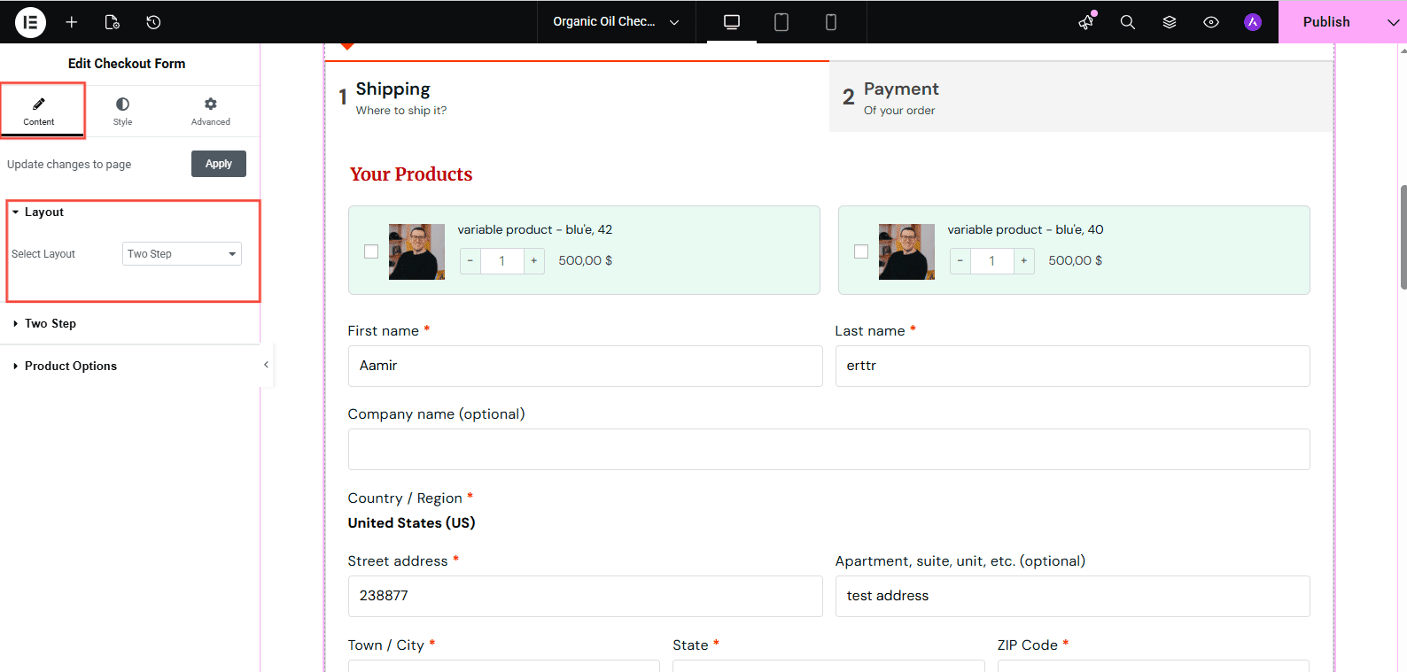 CartFlows Elementor Checkout Form Settings