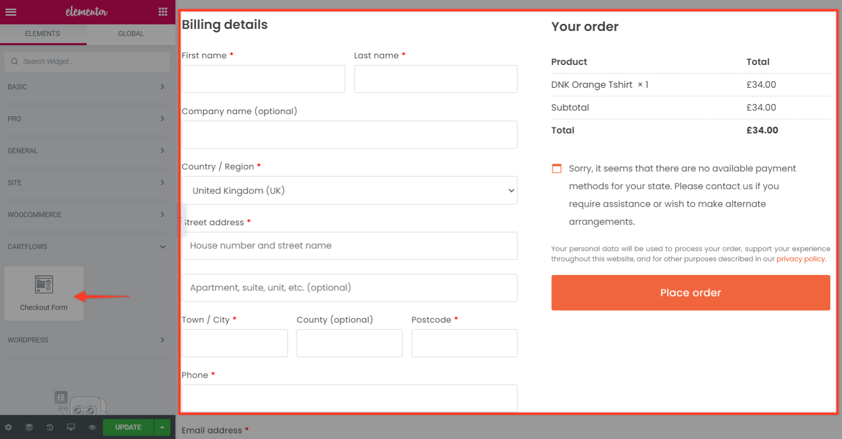 Cartflows Checkout Form Widget