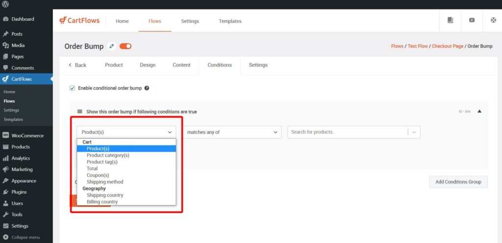 Cartflows Order Bump Conditions List 1024x496