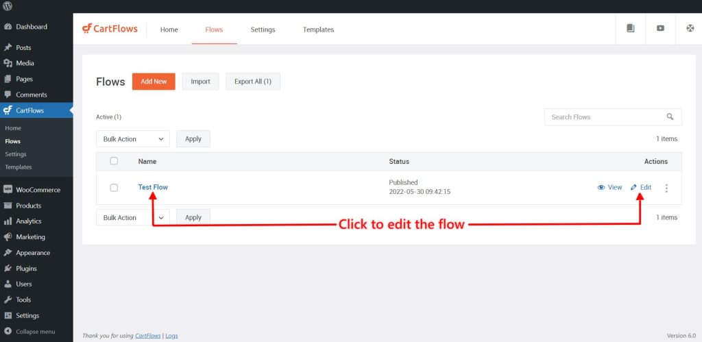 Offers JS Triggers Shortcodes Cartflows Edit Flow Menu 1 1024x499