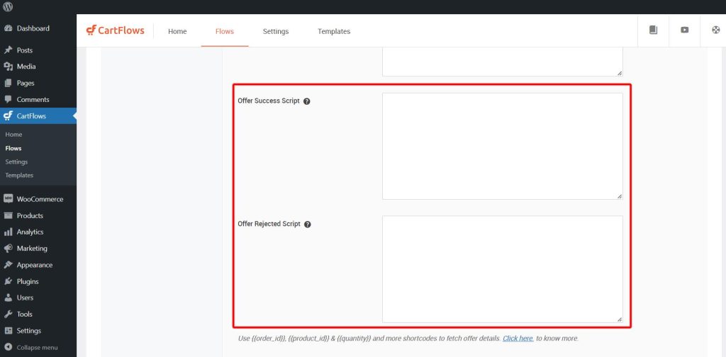 Offers JS Triggers Shortcodes CartFlows offer accept/reject script