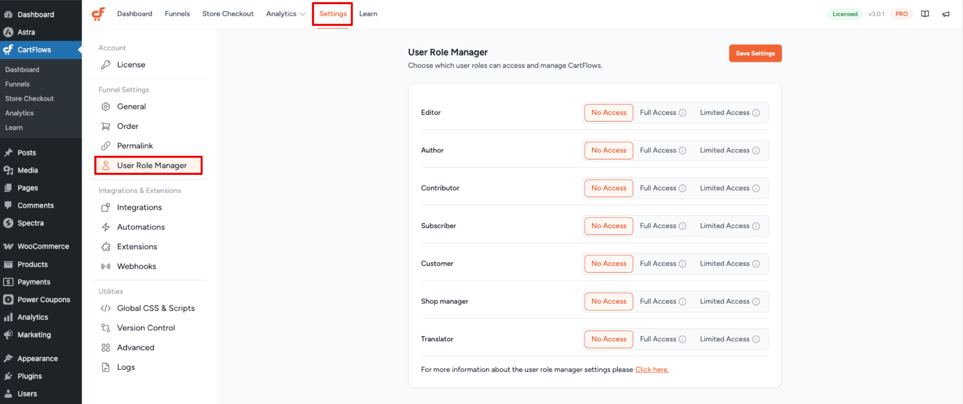 CartFlows User Role Manager