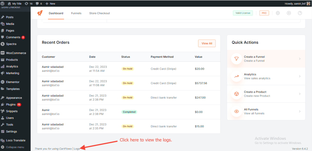 Cartflows Logs Menu 1024x497