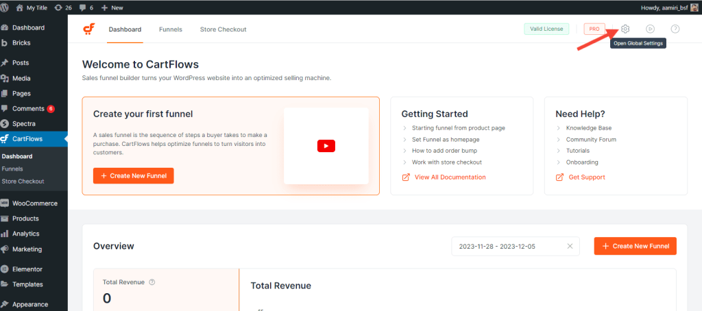 CartFlows Global Settings 1024x454