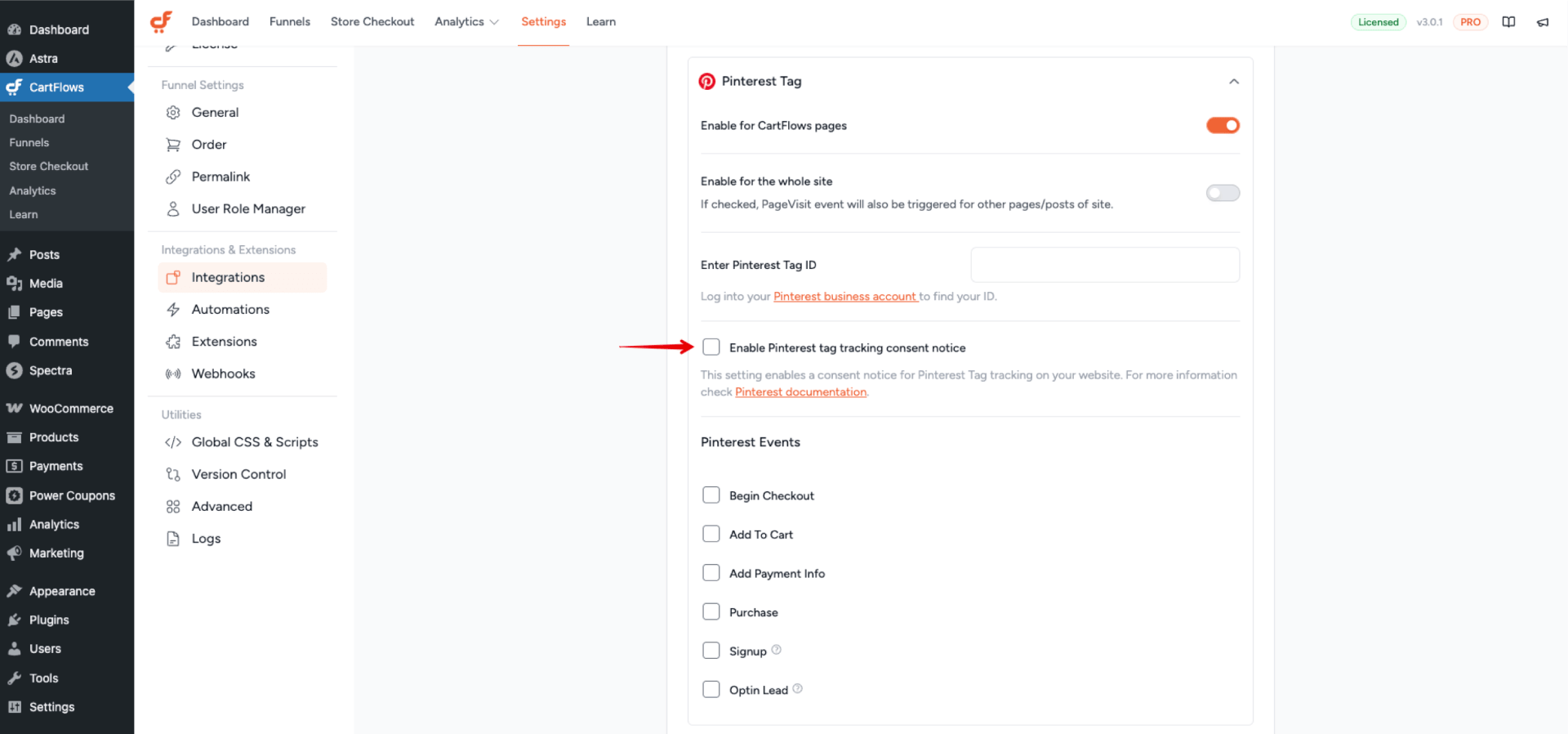 Enable Pinterest Tag Tracking Consent Notice