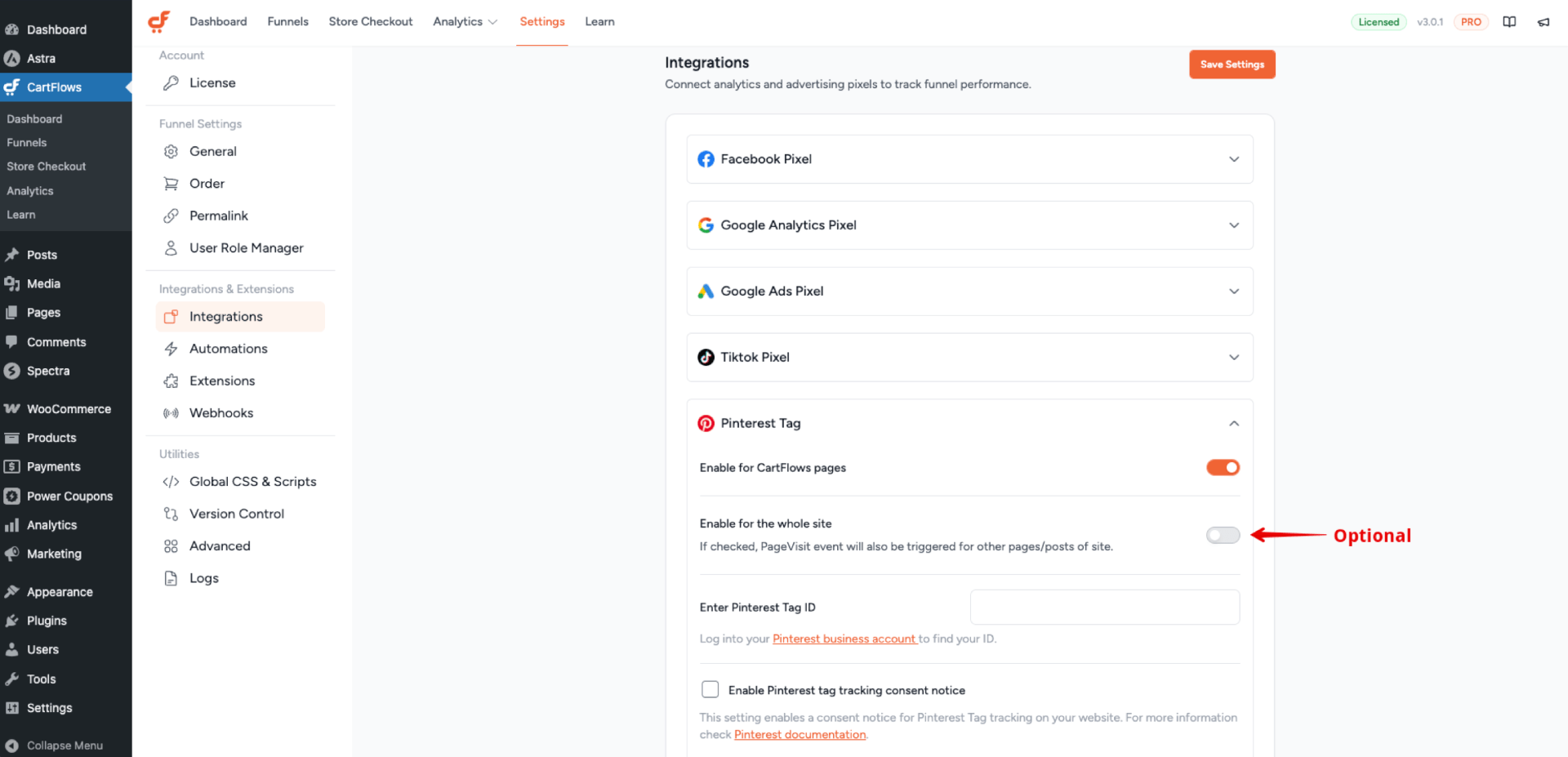 Enable Pinterest Tag for the whole Site