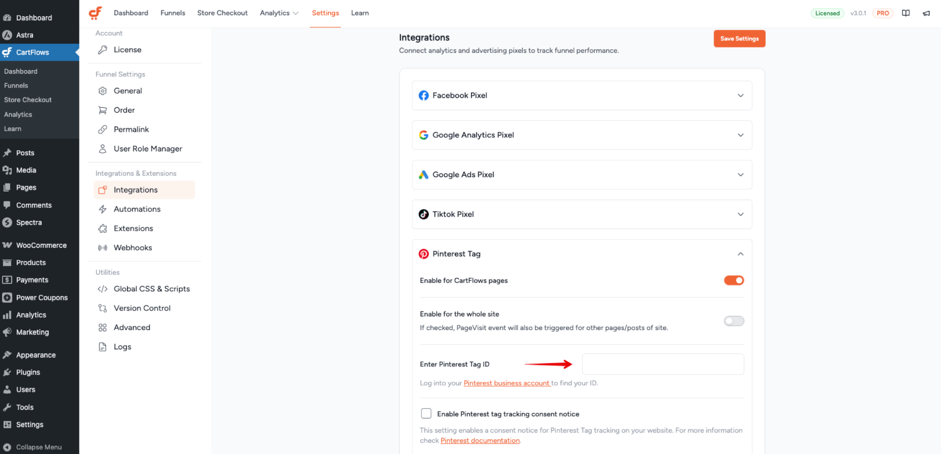 Pinterest Tag ID Field