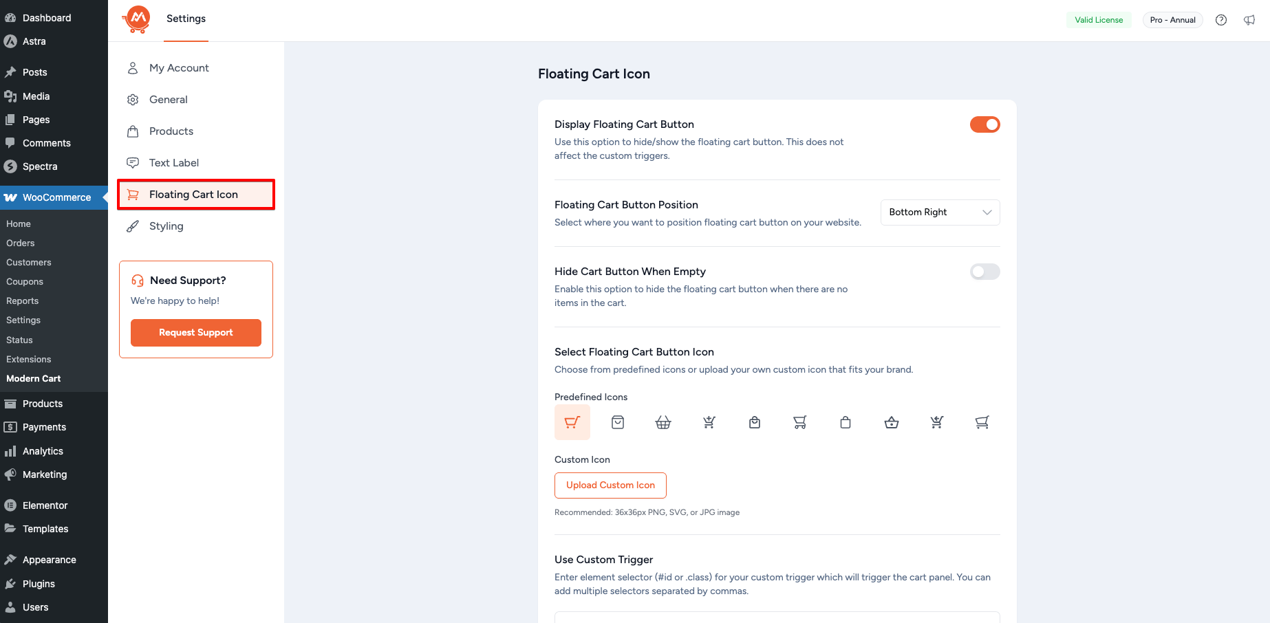 Floating Cart Icon Settings