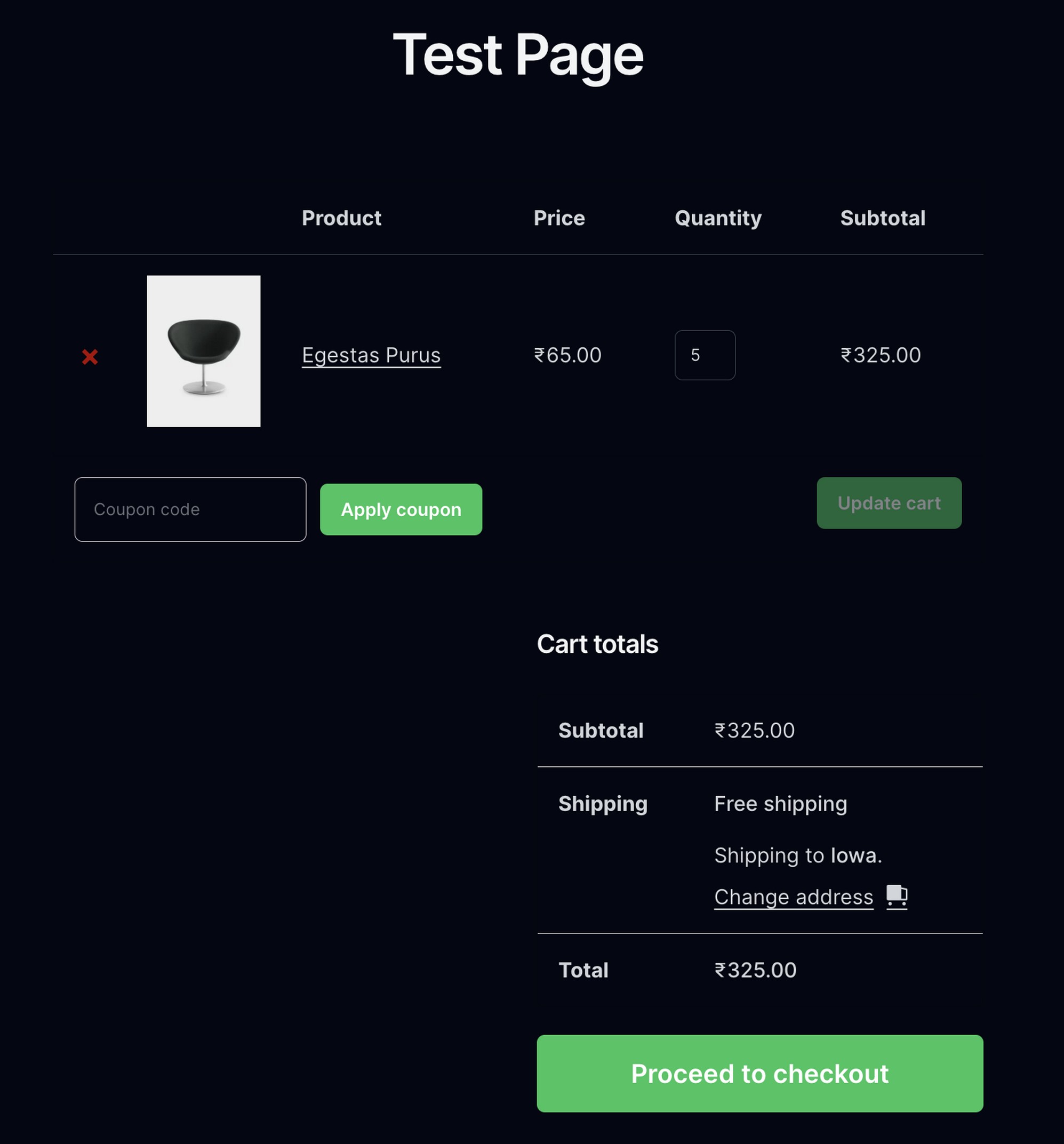WooCommerce cart shortcode output