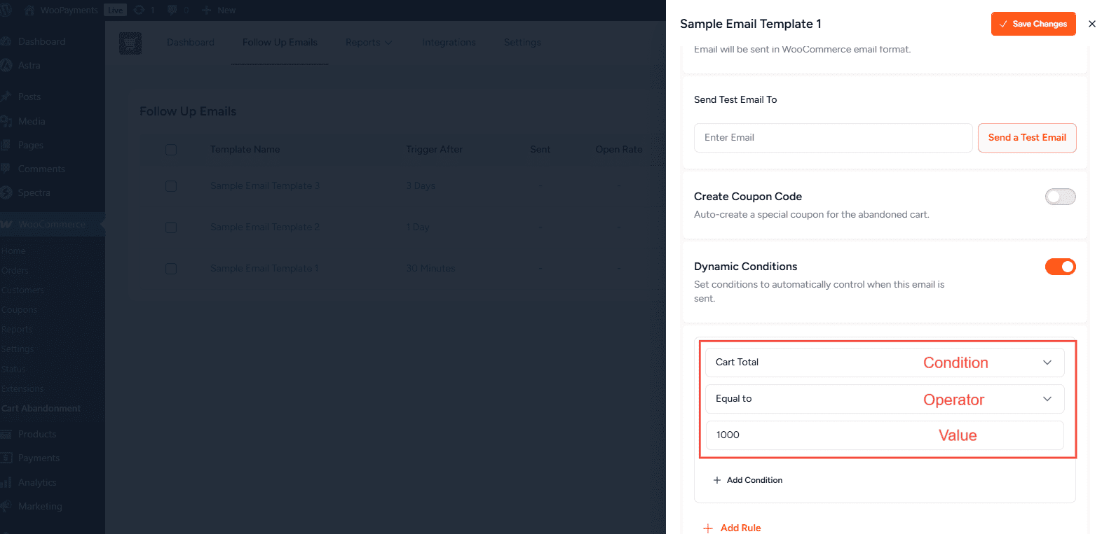 Dynamic Email Conditions Individual Rule