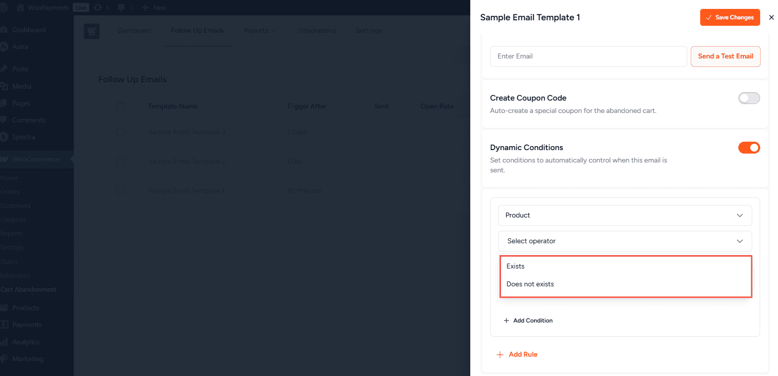 Dynamic Email Conditions Operators