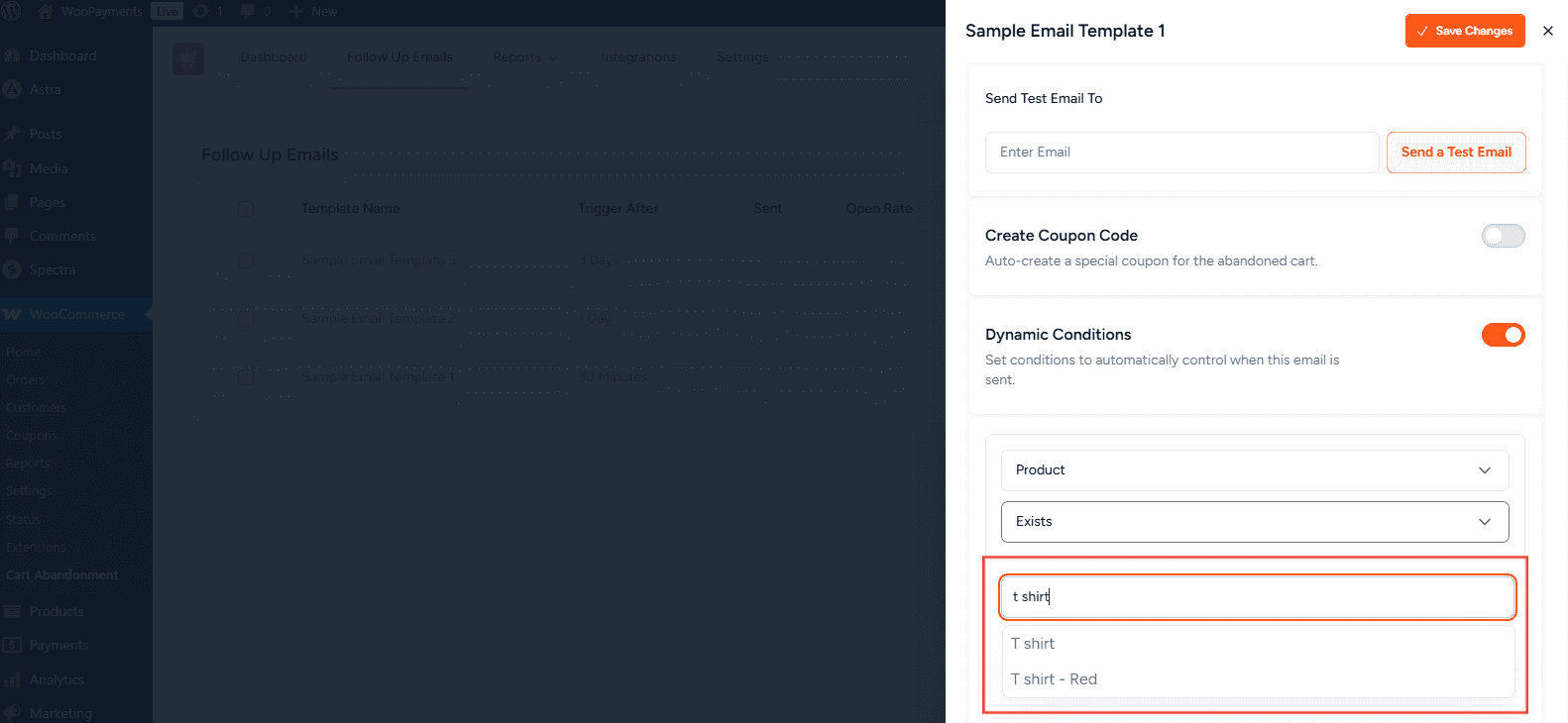 Dynamic Email Conditions Select Value
